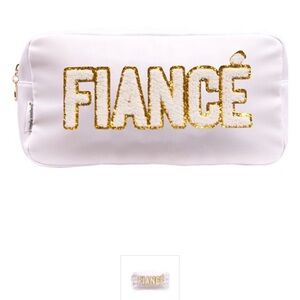 White and Gold Cosmetic Bag with Embroidered Design
